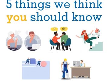 A poster with five scenes from the handout. The title reads: "5 things we think you should know."