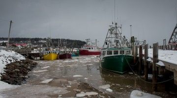 Boats in icy New Brunswick harbour