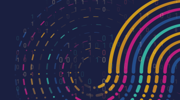 Colourful lines and dots interspersed with zeros and ones