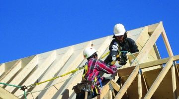 Roofers Tied Off with Nail Gunbooth IHSA