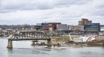 Construction work on the new Victoria Bridge in downtown Saskatoon