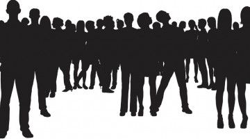 Silhouettes of many people in groups