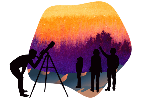 Silhouettes of people looking to the horizon.