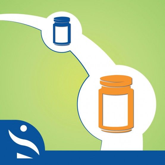 Graphic of two bottles used as part of the Opioid Manager tool