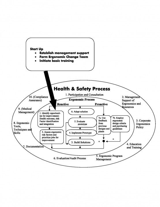 Page from the Participatory Ergonomic Blueprint that includes a diagram of the process