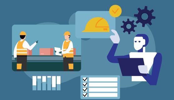 Graphic depiction of a robot managing health and safety practices.
