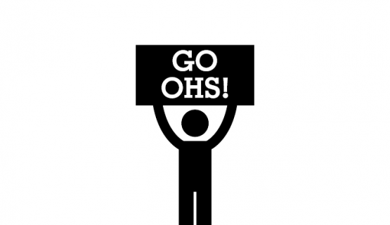figure holding "Go OHS!" sign