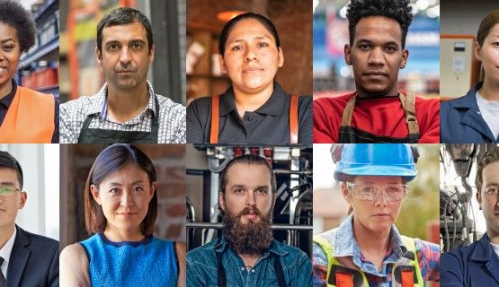 A collage of portraits of diverse workers
