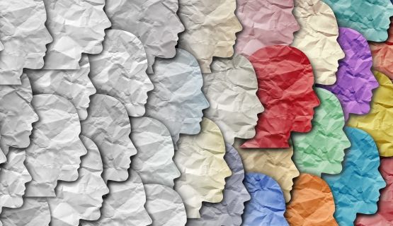 Paper cutouts of faces in profile