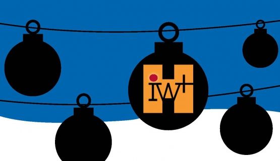Christmas ornaments against a snowy background