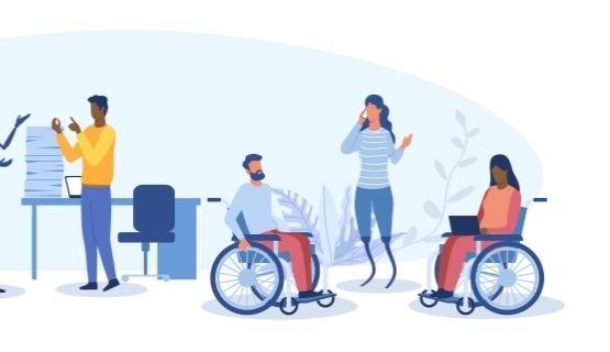 People with various disabilities at the office